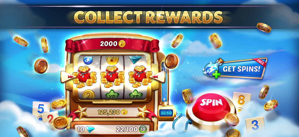A slot machine screen in the Okey app showing options to spin for rewards and coins