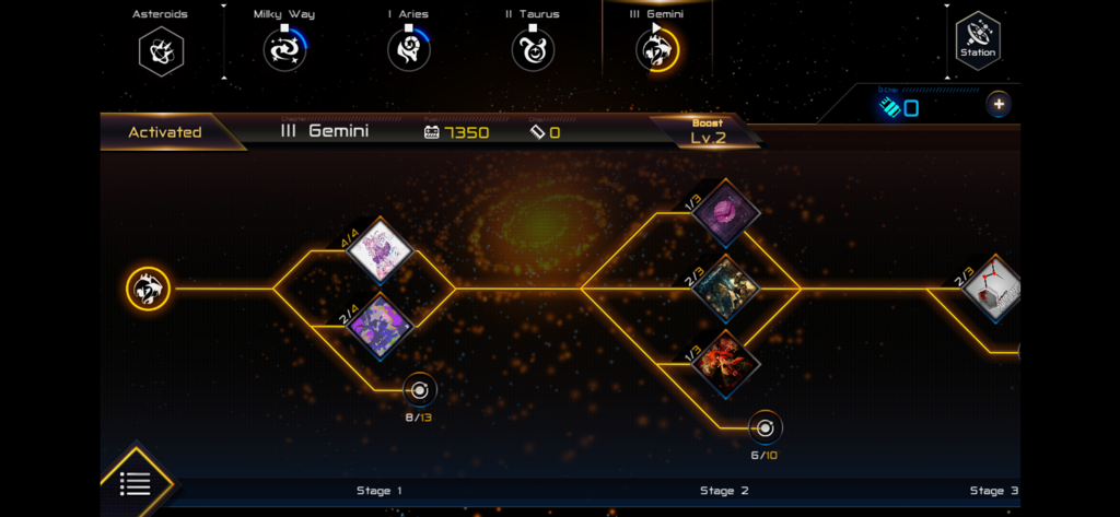 RAVON - RAVON rhythm game level selection screen featuring a space themed map and mission progression