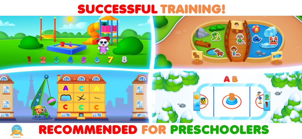RMB Games: Pre K Learning Park - Four colorful educational mini-games for preschoolers learning numbers and letters