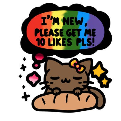 kitty taking a nap dream talking and saying "i'm new, please get me at least 10 likes pls!!"