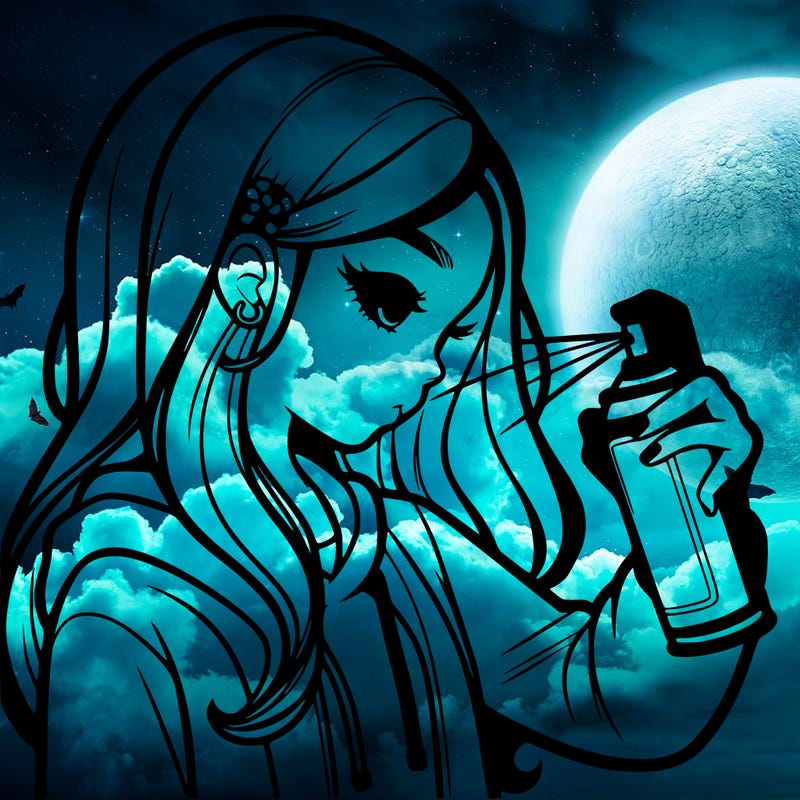 a realistic girl spray painting