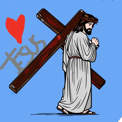 jesus holding the cross on the back