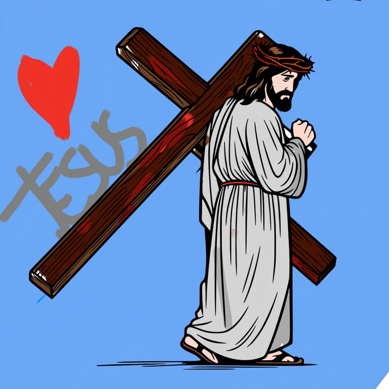 jesus holding the cross on the back