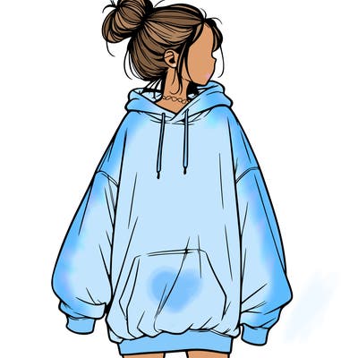realistic girl with a oversized sweatshirt on and a bun