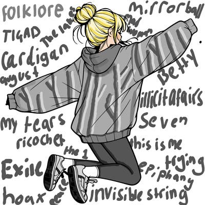 realistic girl jumping with a bun and oversized sweatshirt