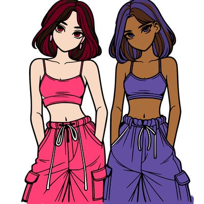 two girls with crop top with baggy pants