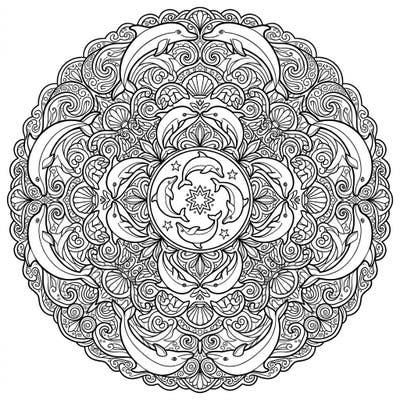 Explore the depths of creativity with this beautiful Dolphin Mandala coloring page. This symmetrical design features playful dolphins intertwined with intricate ocean-themed patterns, offering a relaxing and engaging artistic experience.