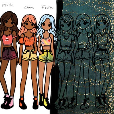 a group of girls wearing crop tops and shorts