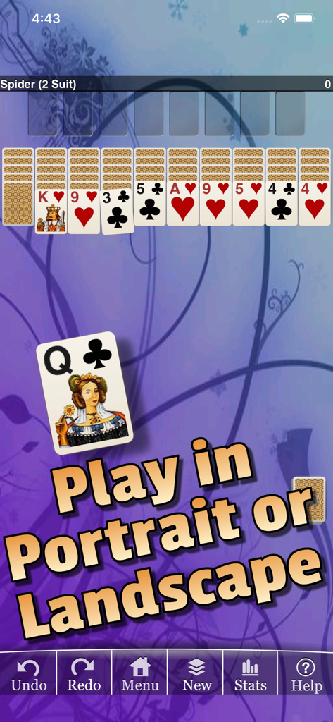 Eric's Spider Solitaire Lite - Jogabilidade de Erics Spider Solitaire Lite apresentando suporte aos modos retrato e paisagem