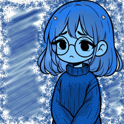 sad girl with glasses in a sweater