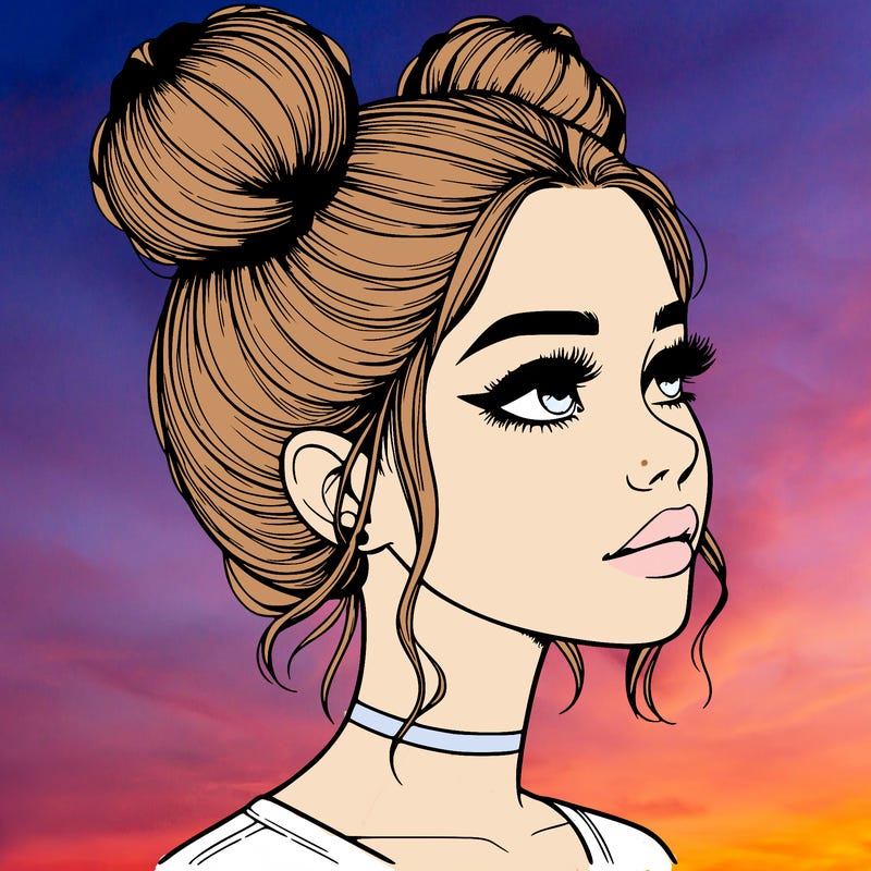 realistic girl with buns on the top of her head
