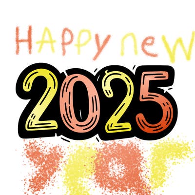 one line scrawled numbers sketch design “2025”
