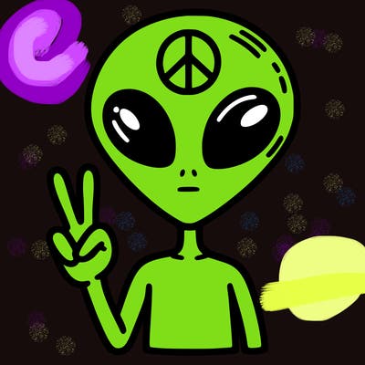 alien with peace sign ￼