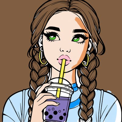 realistic girl with braided hair drinking boba