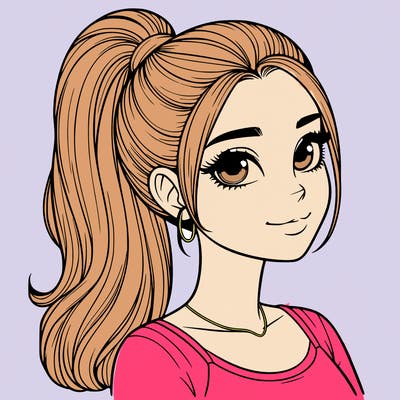 realistic girl with a high ponytail