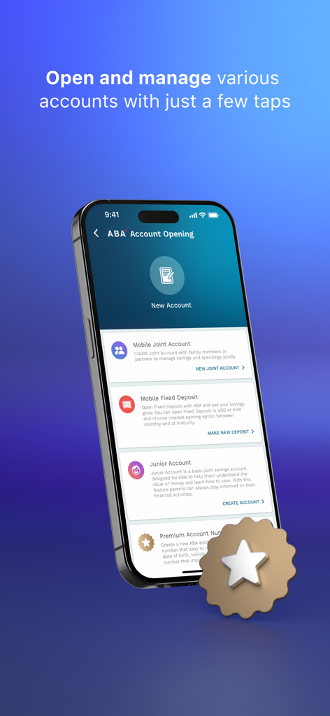 Interfaz de la aplicación ABA Mobile Bank para abrir cuentas conjuntas y de ahorro