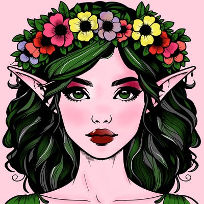 realistic female elf with flower crown