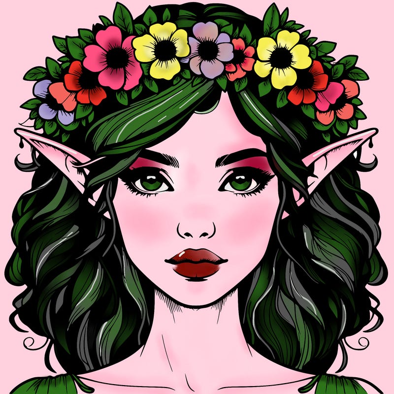 realistic female elf with flower crown