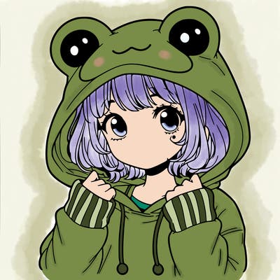 a cute teenage girl wearing a frog hoodie