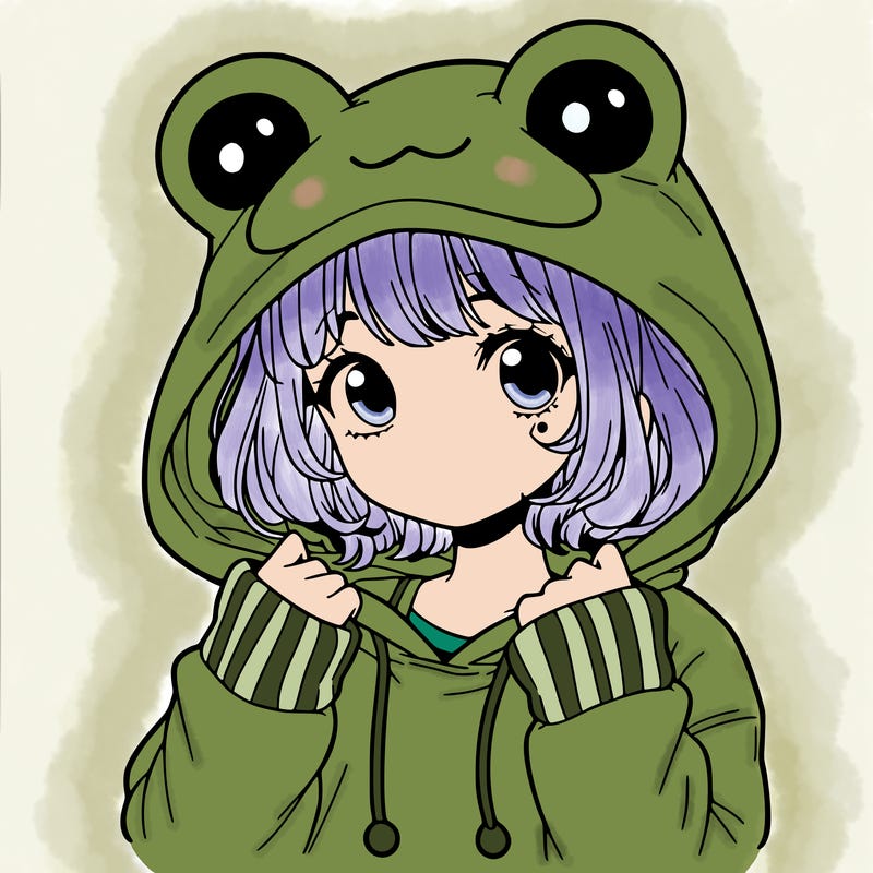 a cute teenage girl wearing a frog hoodie