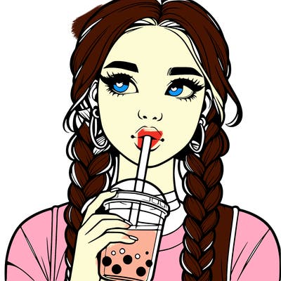 realistic girl with braided hair drinking boba