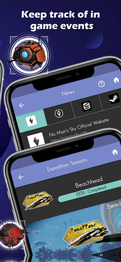 Assistant for No Man's Sky - Assistant for No Mans Sky app showing game news and expedition seasons progress tracking