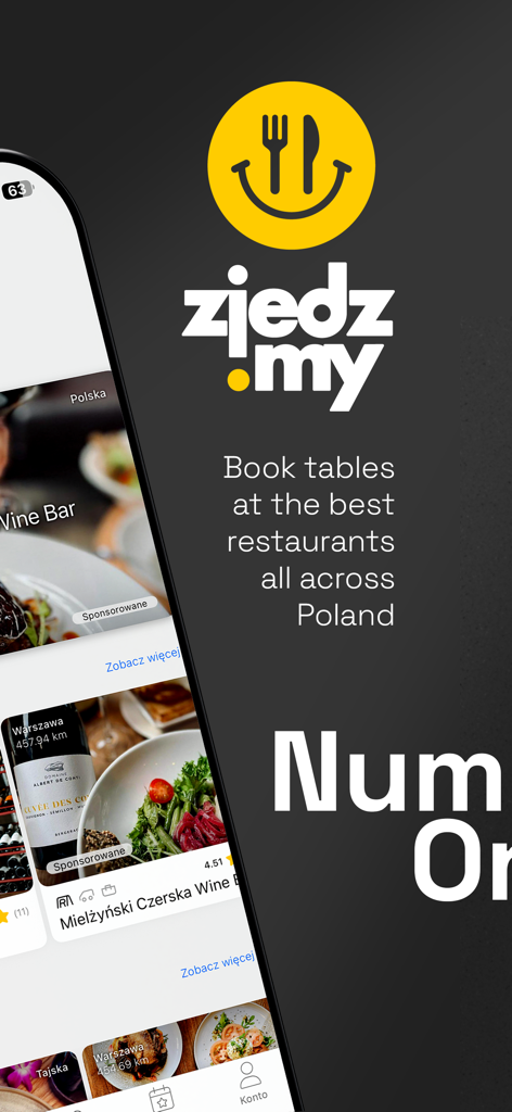 Zjedz.my: Restaurant bookings - Zjedz.my app logo and mobile interface showing restaurant discovery and booking options in Poland