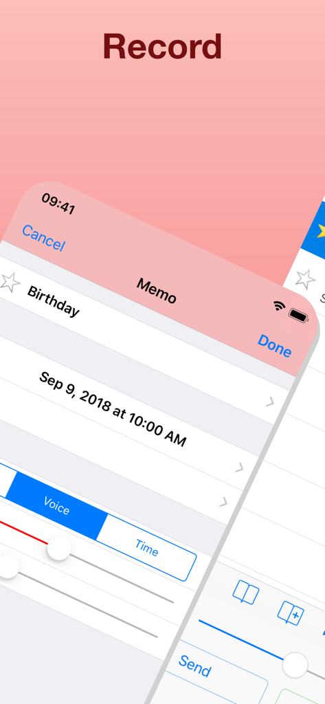 Audio Memos Pro - Audio Memos Pro app interface showing a voice recording memo and timestamp