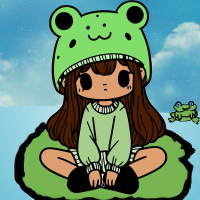a girl wearing a frog hat and some frog socks