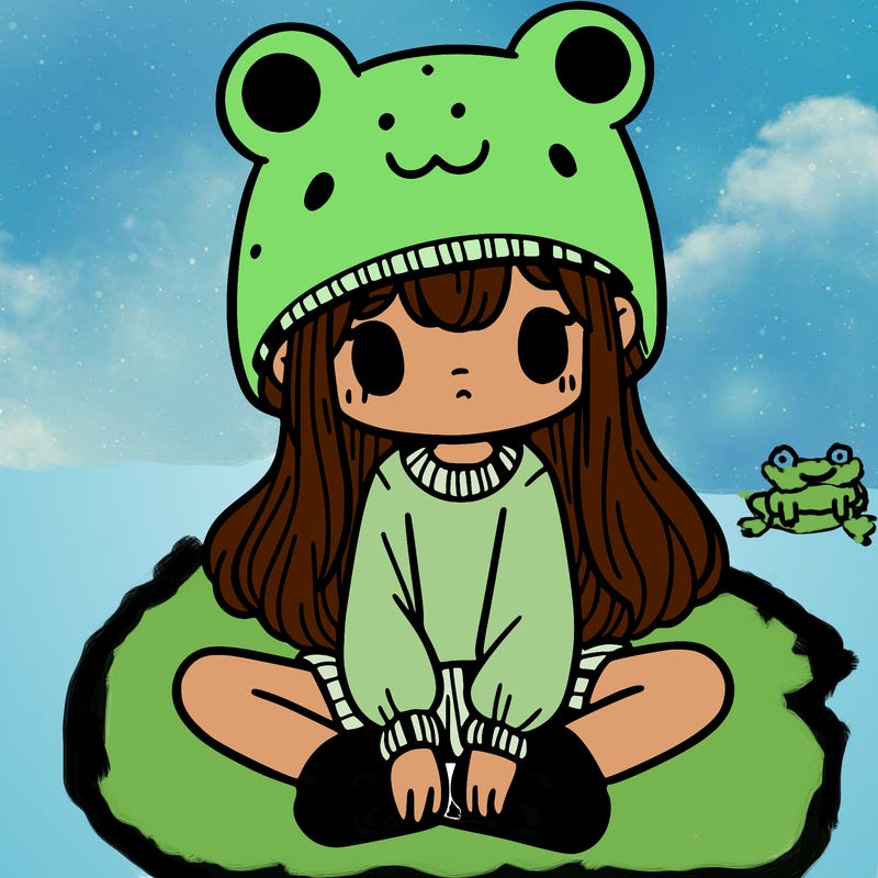 a girl wearing a frog hat and some frog socks