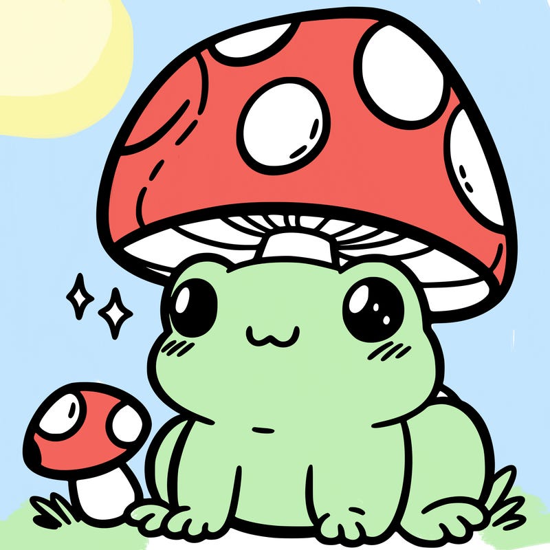 a cute frog with a mushroom hat