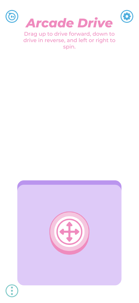 Interfaz del modo Arcade Drive en la aplicación Sphero Edu Jr con un panel de control direccional para mover el robot indi.