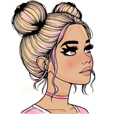 realistic girl with buns on the top of her head