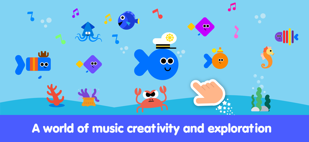 Kids Piano Fun: Music Games - Colorful underwater scene with animated sea creatures and music notes for toddler musical exploration