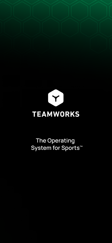Teamworks AMS - Teamworks AMS splash screen featuring the logo and tagline The Operating System for Sports
