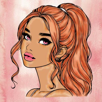 realistic girl with a ponytail on her hair and lips