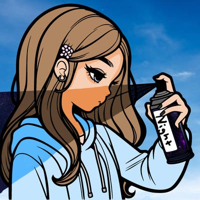 a realistic girl spray painting