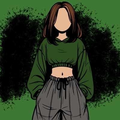 realistic girl faceless with baggy pants and a crop top