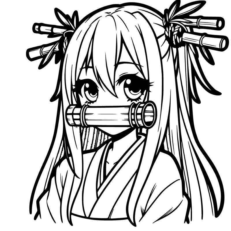 anime girl with bamboo muzzle and long hair