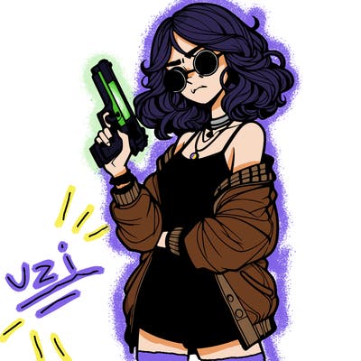 stylish teenage girl with gun