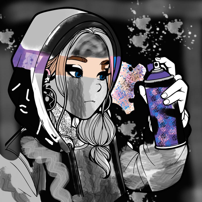 a realistic girl, spray painting