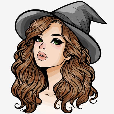 realistic witch girl with wavy hair and lips