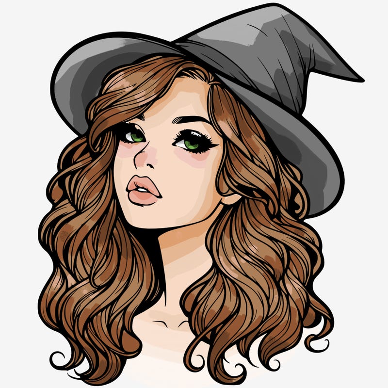 realistic witch girl with wavy hair and lips