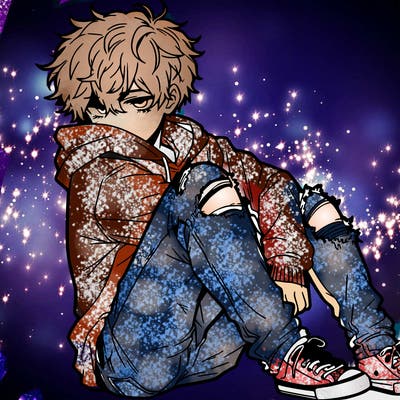 a male hoddie ripped jeans messy hair anime
