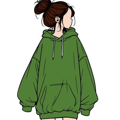 realistic girl with a oversized sweatshirt on and a bun