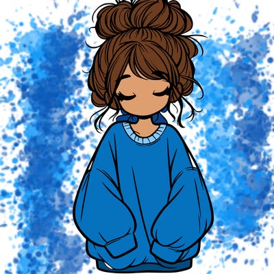 girl with baggy sweatshirt and messy bun