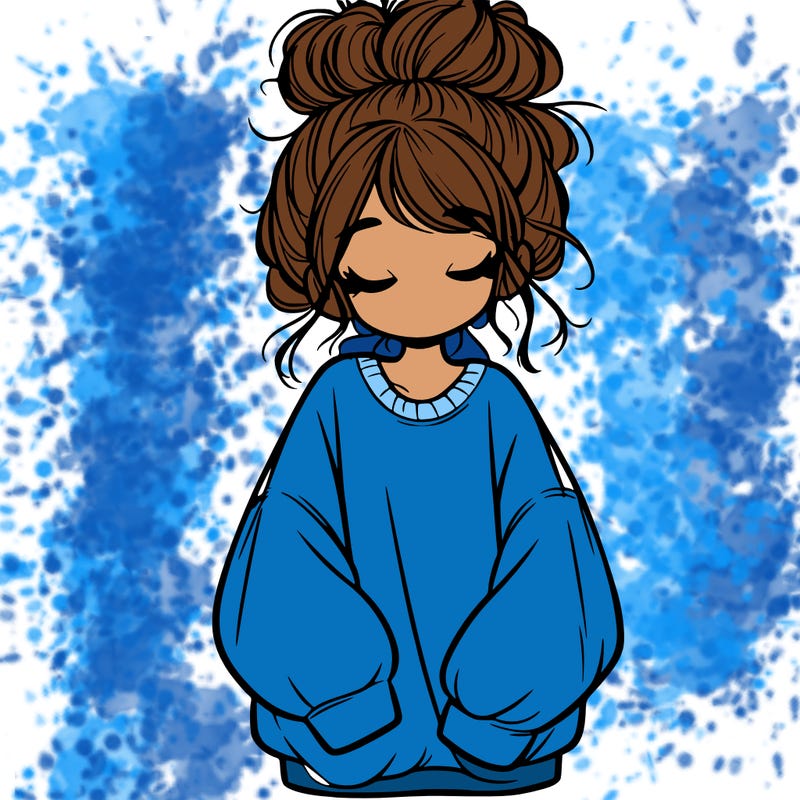 girl with baggy sweatshirt and messy bun