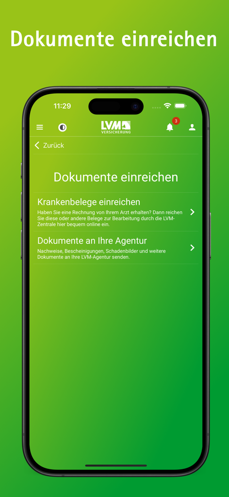Meine LVM - Meine LVM app interface for uploading insurance documents and medical records