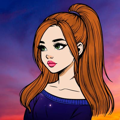 realistic girl with a high ponytail