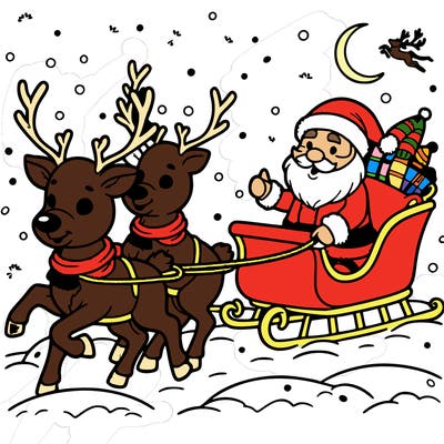 reindeer guiding santa's sleigh